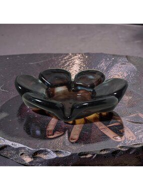 Vintage Art Glass Flower Shaped Candle Holder, Ashtray, or Trinket Dish, purple